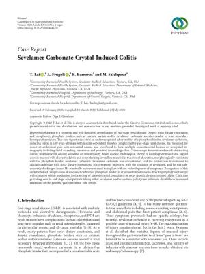 Case Report Sevelamer Carbonate Crystal-Induced Colitis