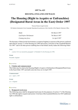 The Housing (Right to Acquire Or Enfranchise) (Designated Rural Areas in the East) Order 1997