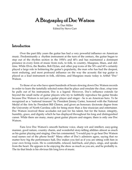A Biography of Doc Watson by Dan Miller Edited by Steve Carr