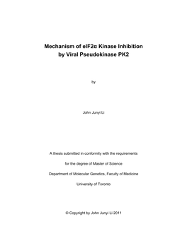 Mechanism of Eif2α Kinase Inhibition by Viral Pseudokinase PK2
