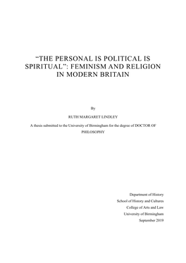 “The Personal Is Political Is Spiritual”: Feminism and Religion in Modern Britain