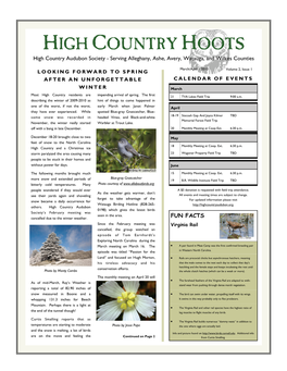 HIGH COUNTRY HOOTS High Country Audubon Society - Serving Alleghany, Ashe, Avery, Watauga, and Wilkes Counties