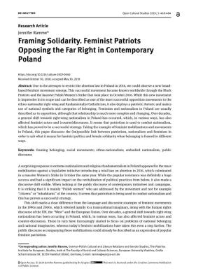Framing Solidarity. Feminist Patriots Opposing the Far Right in Contemporary Poland