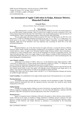 An Assessment of Apple Cultivation in Kalpa, Kinnaur District, Himachal Pradesh