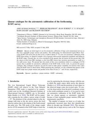 Quasar Catalogue for the Astrometric Calibration of the Forthcoming ILMT Survey