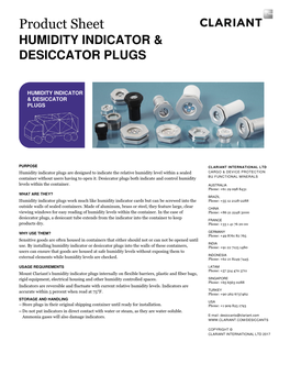 Product Sheet HUMIDITY INDICATOR & DESICCATOR PLUGS