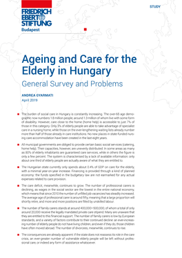 Ageing and Care for the Elderly in Hungary General Survey and Problems