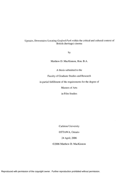 Upstairs, Downstairs: Locating Gosford Park Within the Critical and Cultural Context of British (Heritage) Cinema by Matthew D