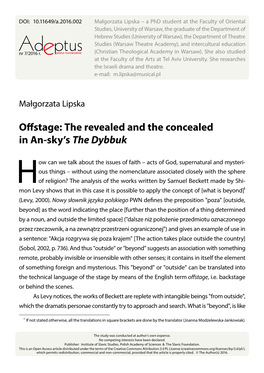 Offstage: the Revealed and the Concealed in An-Sky's the Dybbuk