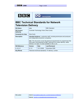 BBC Technical Standards for Network Television Delivery