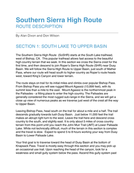 Soshr Route Description