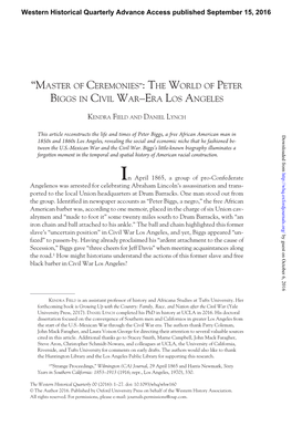 Master of Ceremonies”:The World of Peter Biggs in Civil War–Era Los Angeles