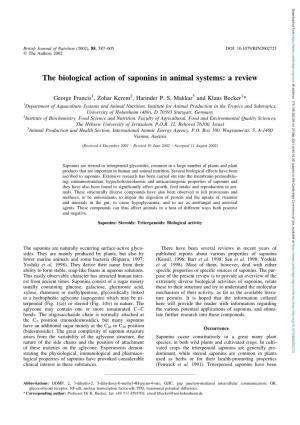 The Biological Action of Saponins in Animal Systems: a Review