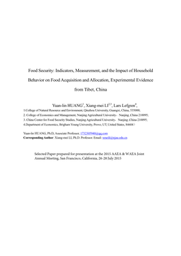 Food Security: Indicators, Measurement, and the Impact of Household