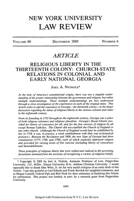 Church-State Relations in Colonial and Early National Georgia