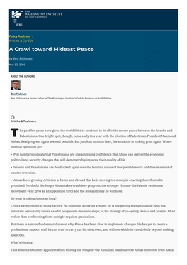 A Crawl Toward Mideast Peace | the Washington Institute