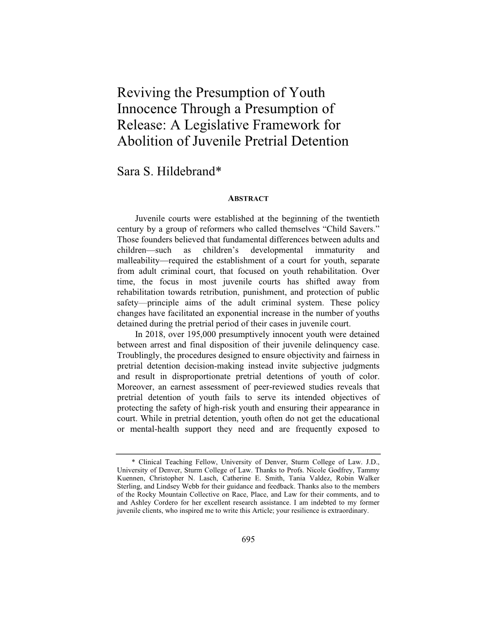 A Legislative Framework for Abolition of Juvenile Pretrial Detention