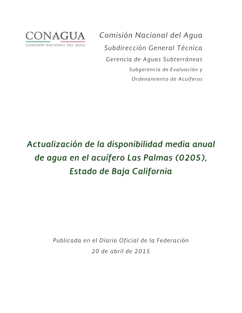 Comisión Nacional Del Agua Subdirección General Técnica