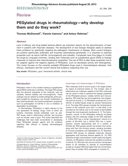 Review Doi:10.1093/Rheumatology/Ket278 Pegylated Drugs in Rheumatology—Why Develop Them and Do They Work?