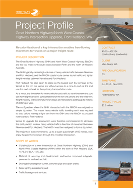 Project Profile Great Northern Highway/North West Coastal Highway Intersection Upgrade, Port Hedland, WA