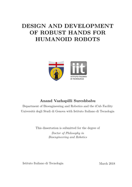 Design and Development of Robust Hands for Humanoid Robots