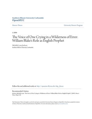 William Blake's Role As English Prophet Michelle Lynn Jackson Southern Illinois University Carbondale