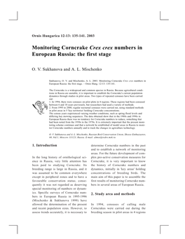Monitoring Corncrake Crex Crex Numbers in European Russia: the First Stage