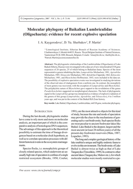 Molecular Phylogeny of Baikalian Lumbriculidae (Oligochaeta): Evidence for Recent Explosive Speciation
