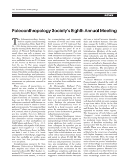 Paleoanthropology Society's Eighth Annual Meeting