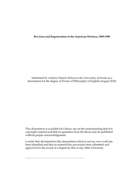 Revision and Regeneration in the American Western, 1969-1980