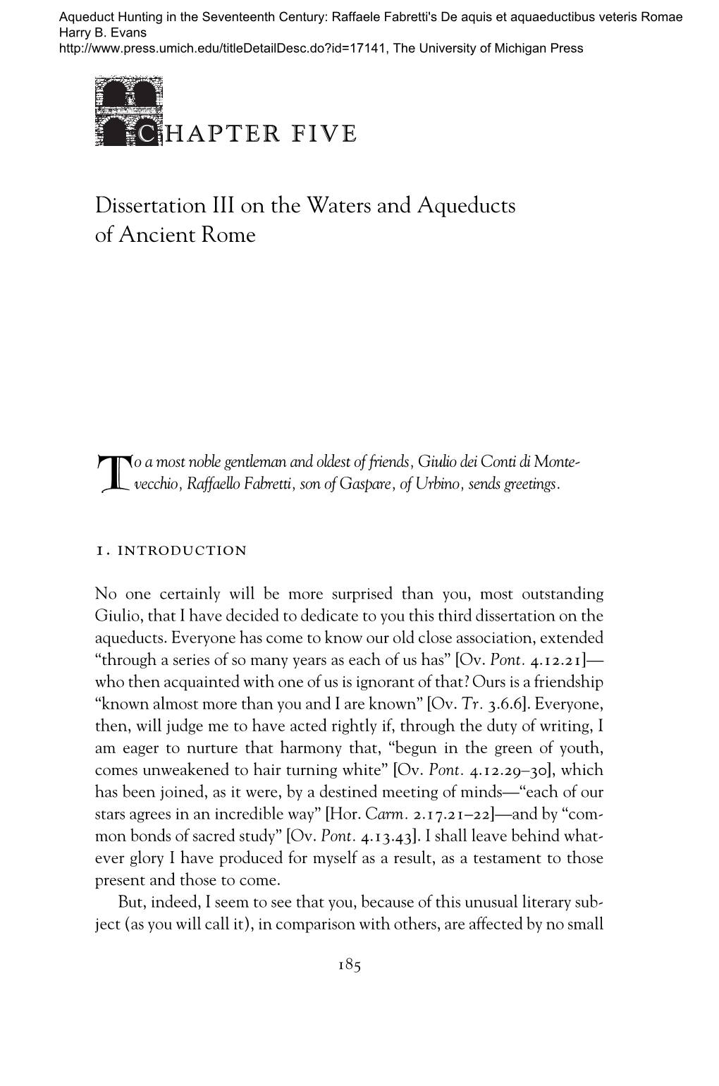 C HAPTER FIVE Dissertation III on the Waters and Aqueducts of Ancient