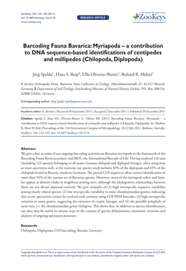 Barcoding Fauna Bavarica: Myriapoda – a Contribution to DNA Sequence-Based Identifications of Centipedes and Millipedes (Chilopoda, Diplopoda)