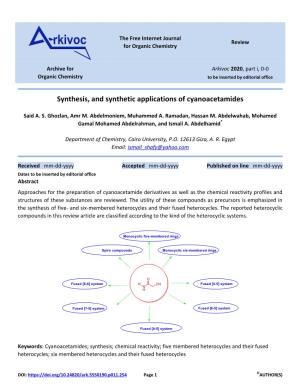 Synthesis, and Synthetic Applications of Cyanoacetamides