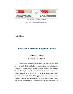 Note/Nota More About Modernism in Spanish America Donald L. Shaw