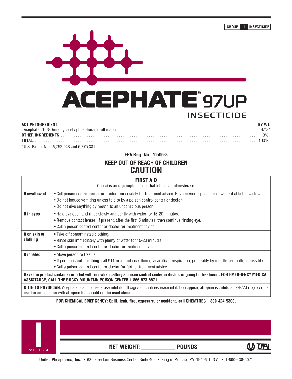 ACEPHATE 97UP Through Ingestion Than by Con- Be Properly Maintained and Calibrated Using Water As Carrier