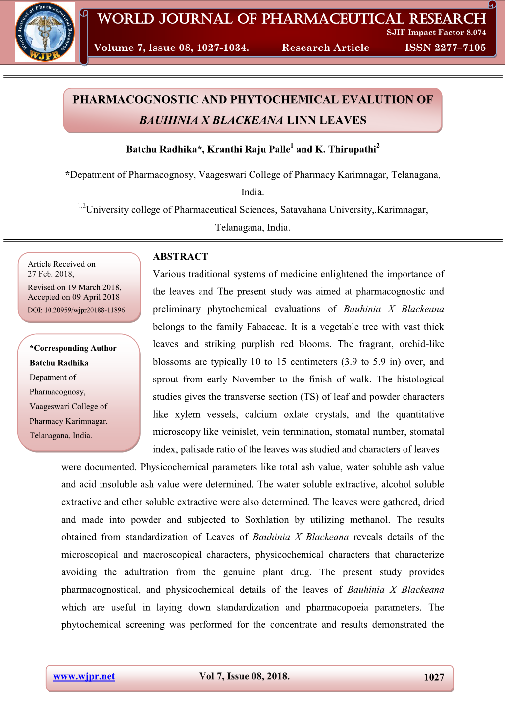 World Journal of Pharmaceutical Research Radhika Et Al