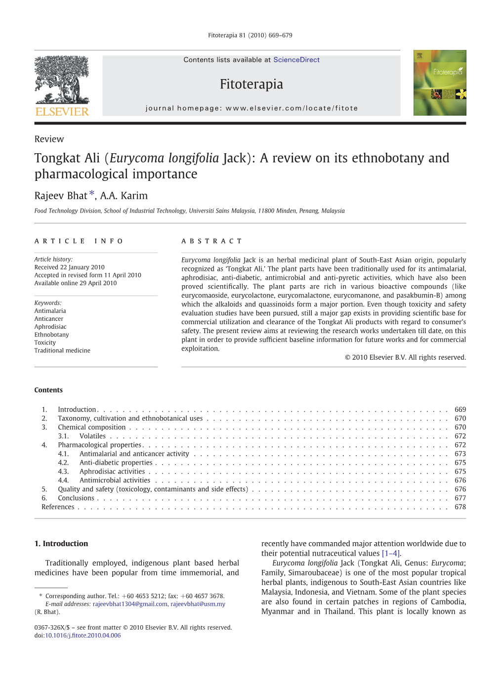 Tongkat Ali (Eurycoma Longifolia Jack): a Review on Its Ethnobotany and Pharmacological Importance