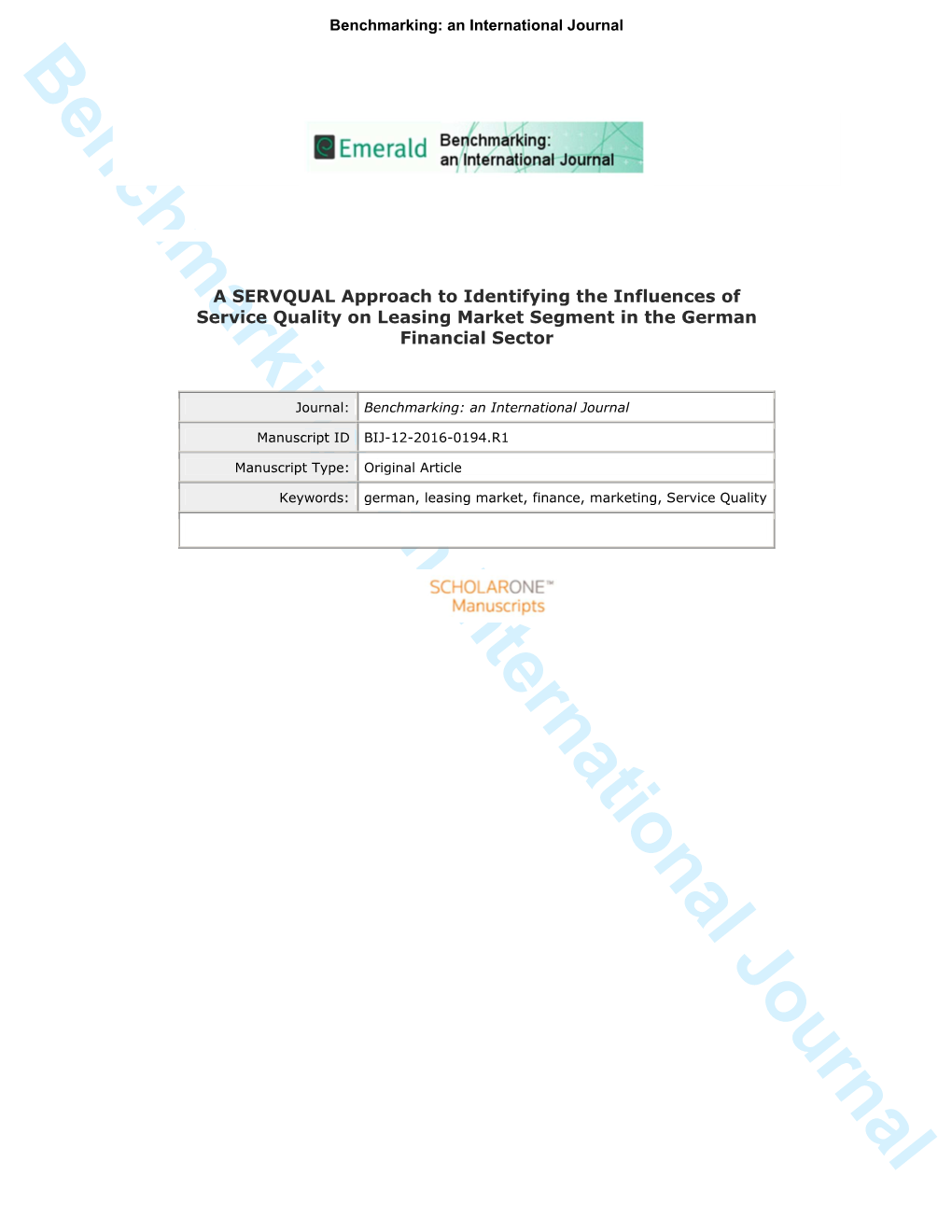 Benchmarking: an International Journal Benchmarking: an International Journal