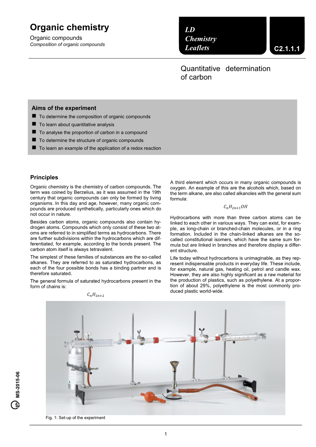 Organic Chemistry LD Organic Compounds Chemistry Composition of Organic Compounds Leaflets C2.1.1.1