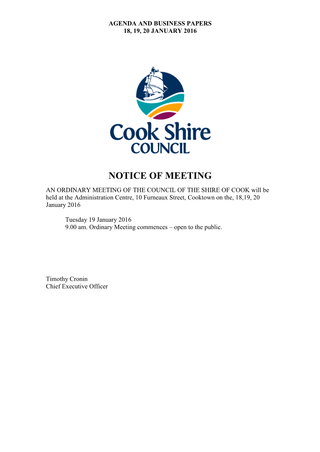 Cook Shire Council Agenda