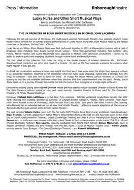 Lucky Nurse and Other Short Musical Plays Words and Music by Michael John Lachiusa