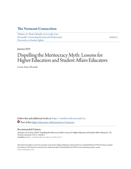 Dispelling the Meritocracy Myth: Lessons for Higher Education and Student Affairs Educators Lorriz Anne Alvarado