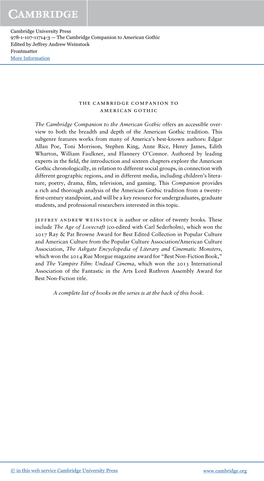 The Cambridge Companion to American Gothic Edited by Jeffrey Andrew Weinstock Frontmatter More Information