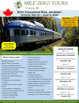 Epic Canadian Rail Journey 16 Days: May 21— June 5, 2021