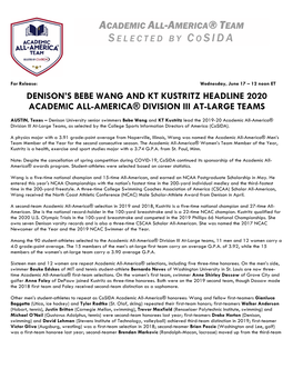Denison's Bebe Wang and Kt Kustritz Headline 2020