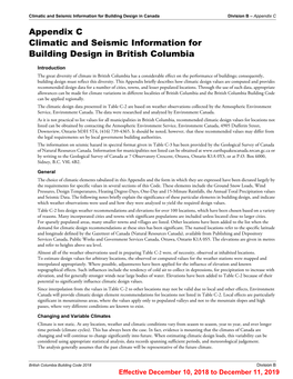 Appendix C Climatic and Seismic Information for Building Design in British Columbia
