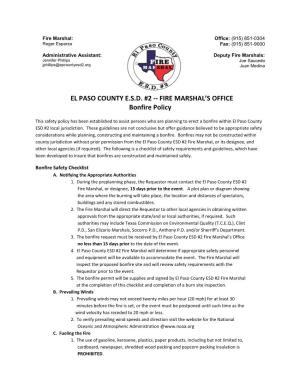 EL PASO COUNTY E.S.D. #2 -- FIRE MARSHAL's OFFICE Bonfire Policy