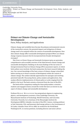 Primer on Climate Change and Sustainable Development: Facts, Policy Analysis, and Applications Mohan Munasinghe and Rob Swart Frontmatter More Information