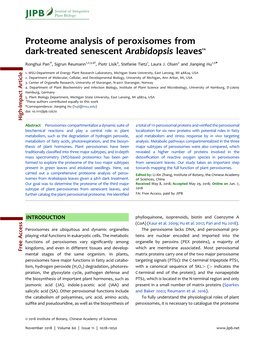 Proteome Analysis of Peroxisomes from Dark-Treated Senescent Arabidopsis Leavesfa