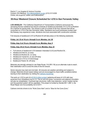 55-Hour Weekend Closure Scheduled for I-210 in San Fernando Valley